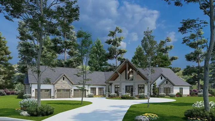 Mountain Rustic house plans 12-1242 - front exterior, 6,636 sq ft, 3 bed, 4 bath house plans | Monster House Plans