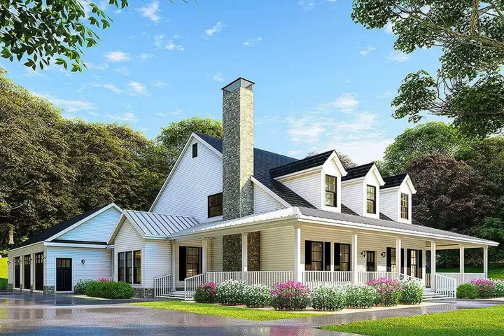 Farmhouse house plans 12-1245 - front exterior, 2,173 sq ft, 4 bed, 3 bath house plans | Monster House Plans
