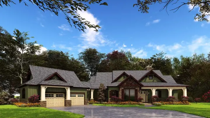 Mountain Rustic house plans 12-1246 - front exterior, 3,574 sq ft, 4 bed, 4 bath house plans | Monster House Plans