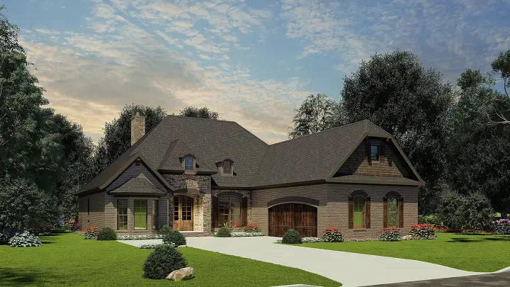 European house plans 12-1251 - front exterior, 2,147 sq ft, 3 bed, 2 bath house plans | Monster House Plans
