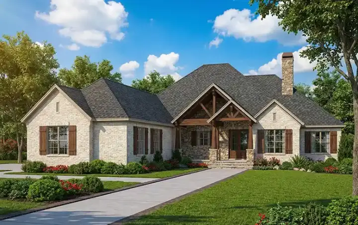 Mountain Rustic house plans 12-1262 - front exterior, 3,307 sq ft, 3 bed, 2 bath house plans | Monster House Plans