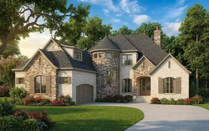 European house plans 12-1274 - front exterior, 3,083 sq ft, 4 bed, 3 bath house plans | Monster House Plans