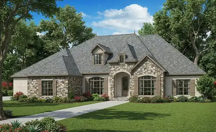 European house plans 12-1288 - front exterior, 3,390 sq ft, 4 bed, 4 bath house plans | Monster House Plans