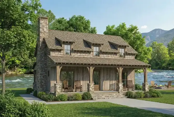 Mountain Rustic house plans 12-1291 - front exterior, 1,712 sq ft, 3 bed, 2 bath house plans | Monster House Plans