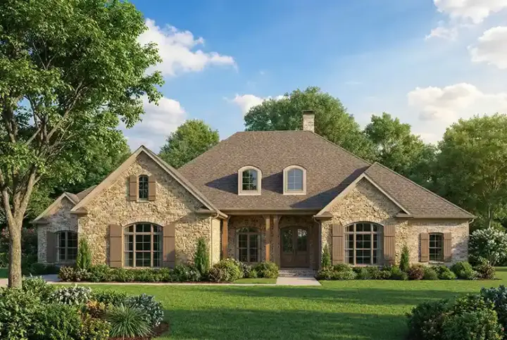 European house plans 12-1321 - front exterior, 3,542 sq ft, 3 bed, 2 bath house plans | Monster House Plans