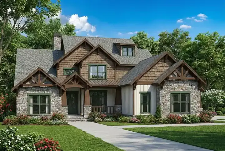 Craftsman house plans 12-1323 - front exterior, 3,600 sq ft, 4 bed, 3 bath house plans | Monster House Plans
