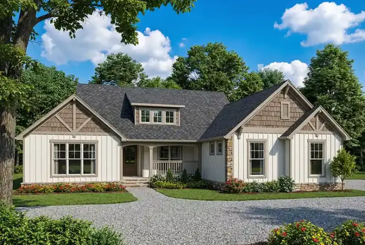 Mountain Rustic house plans 12-1341 - front exterior, 1,917 sq ft, 3 bed, 2 bath house plans | Monster House Plans