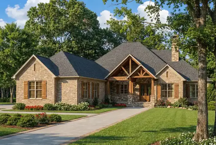 Mountain Rustic house plans 12-1343 - front exterior, 2,879 sq ft, 3 bed, 2 bath house plans | Monster House Plans