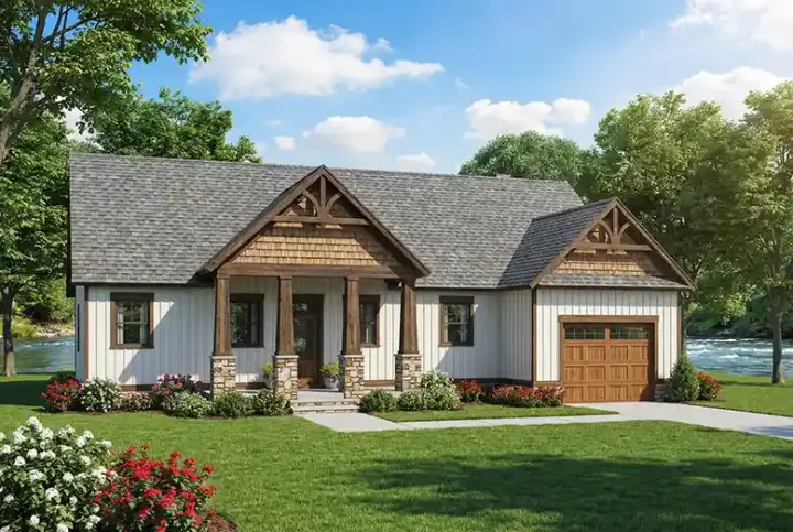 Craftsman house plans 12-1345 - front exterior, 2,145 sq ft, 3 bed, 2 bath house plans | Monster House Plans
