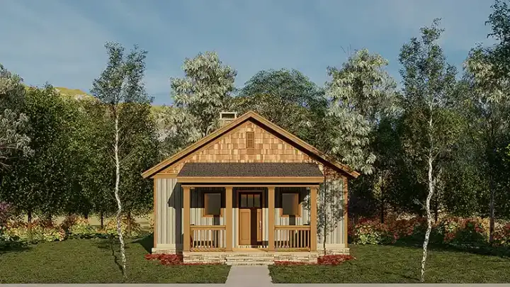 Country house plans 12-1353 - front exterior, 691 sq ft, 2 bed, 1 bath house plans | Monster House Plans
