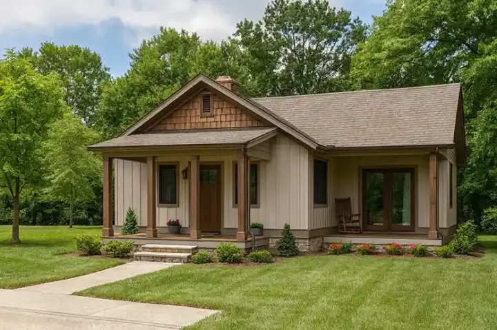 Country house plans 12-1356 - front exterior, 859 sq ft, 2 bed, 1 bath house plans | Monster House Plans