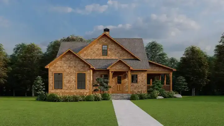 Shingle house plans 12-1378 - front exterior, 1,559 sq ft, 3 bed, 2 bath house plans | Monster House Plans