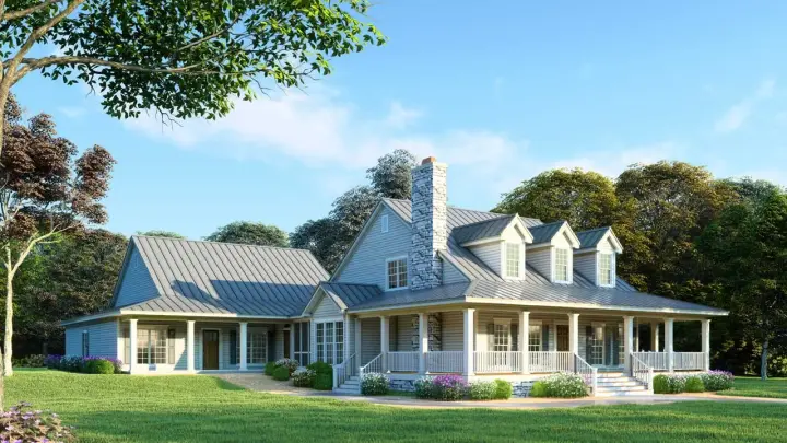 Farmhouse house plans 12-1386 - front exterior, 3,437 sq ft, 6 bed, 4 bath house plans | Monster House Plans