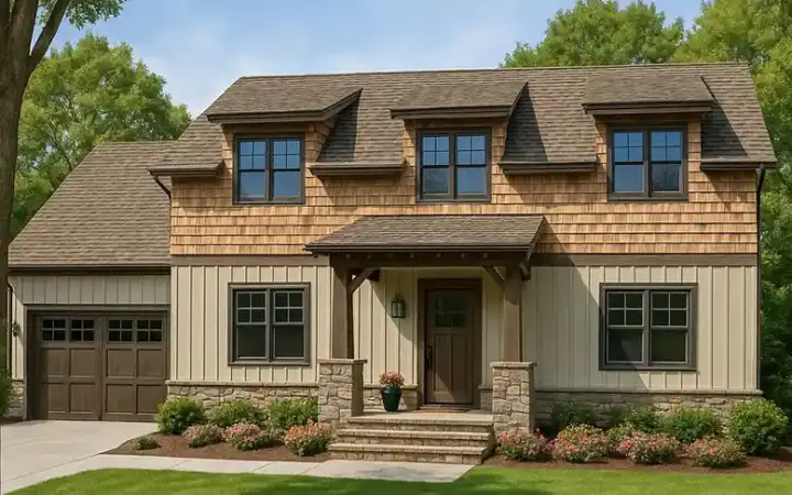 Shingle house plans 12-1428 - front exterior, 2,245 sq ft, 3 bed, 2 bath house plans | Monster House Plans