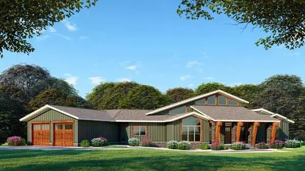Modern house plans 12-1470 - front exterior, 3,719 sq ft, 3 bed, 2 bath house plans | Monster House Plans