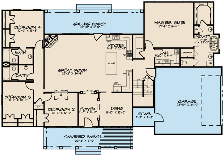 6 Bedroom Farmhouse Floor Plan