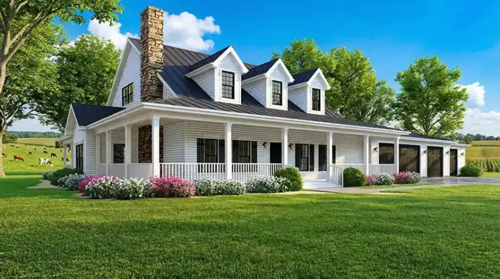 Modern Farmhouse house plans 12-1484 - front exterior, 3,416 sq ft, 4 bed, 4 bath house plans | Monster House Plans