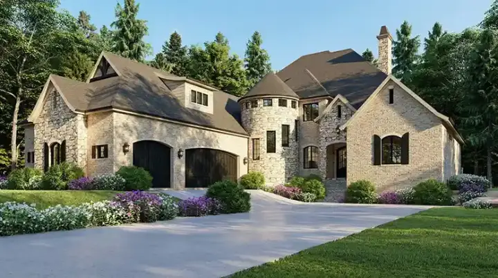 European house plans 12-1491 - front exterior, 4,719 sq ft, 5 bed, 3 bath house plans | Monster House Plans