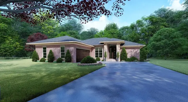 Modern house plans 12-1500 - front exterior, 1,649 sq ft, 4 bed, 2 bath house plans | Monster House Plans