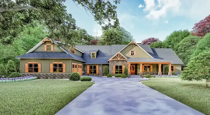Craftsman house plans 12-1503 - front exterior, 5,098 sq ft, 4 bed, 4 bath house plans | Monster House Plans