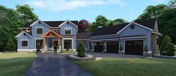 Modern Farmhouse house plans 12-1510 - front exterior, 4,140 sq ft, 5 bed, 5 bath house plans | Monster House Plans