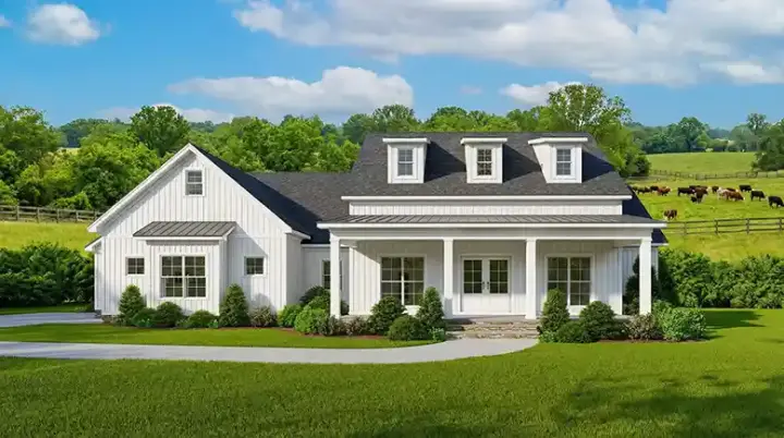 Modern Farmhouse house plans 12-1517 - front exterior, 2,031 sq ft, 3 bed, 2 bath house plans | Monster House Plans