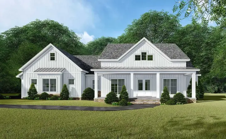 Modern Farmhouse house plans 12-1527 - front exterior, 2,031 sq ft, 3 bed, 2 bath house plans | Monster House Plans
