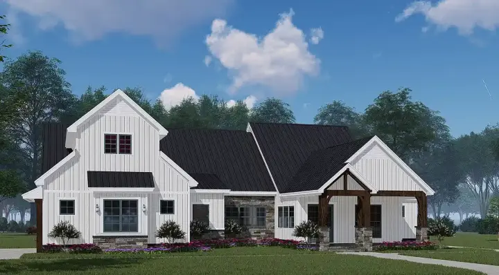 Modern Farmhouse house plans 12-1530 - front exterior, 2,073 sq ft, 3 bed, 2 bath house plans | Monster House Plans