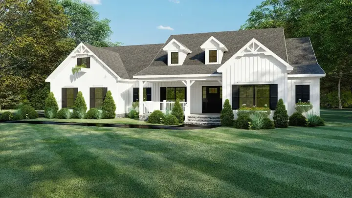 Modern Farmhouse house plans 12-1543 - front exterior, 2,294 sq ft, 4 bed, 2 bath house plans | Monster House Plans