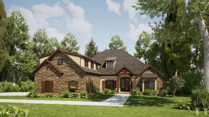European house plans 12-1554 - front exterior, 3,054 sq ft, 3 bed, 3 bath house plans | Monster House Plans
