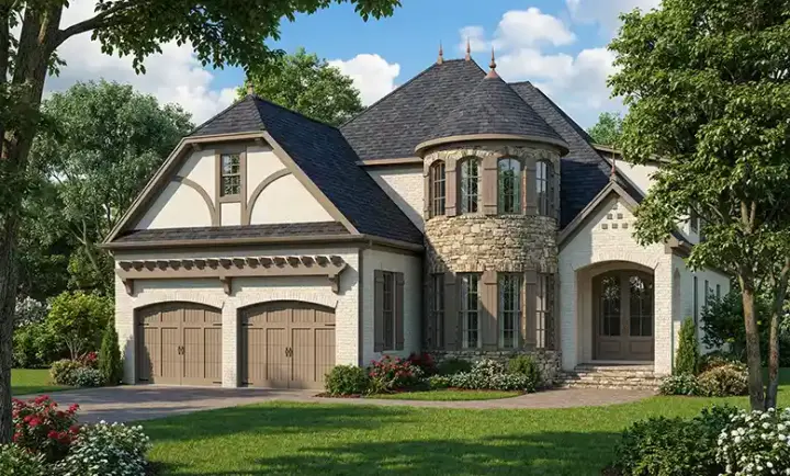 Tudor house plans 12-1599 - front exterior, 2,744 sq ft, 3 bed, 3 bath house plans | Monster House Plans
