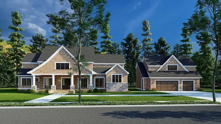 Shingle house plans 12-1620 - front exterior, 3,448 sq ft, 5 bed, 4 bath house plans | Monster House Plans