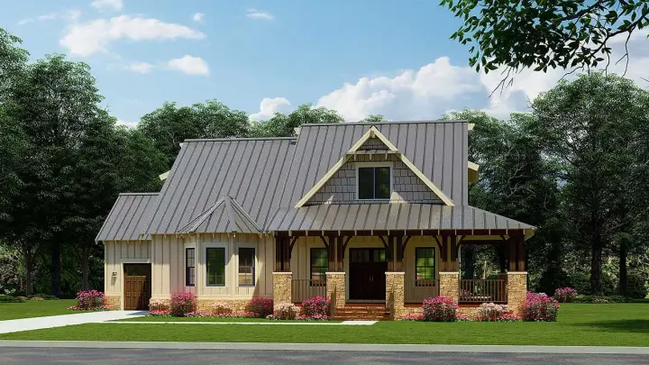 Craftsman house plans 12-1628 - front exterior, 2,408 sq ft, 3 bed, 2 bath house plans | Monster House Plans