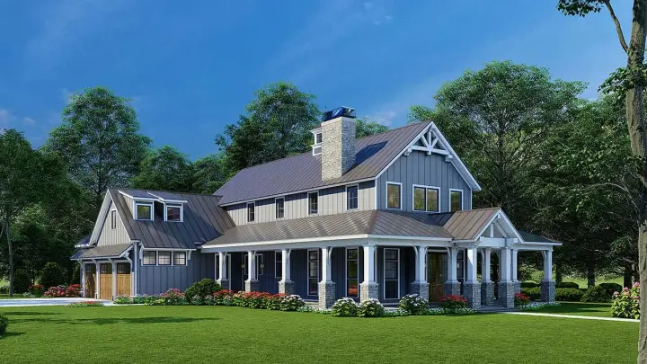 Modern Farmhouse house plans 12-1644 - front exterior, 3,020 sq ft, 3 bed, 3 bath house plans | Monster House Plans