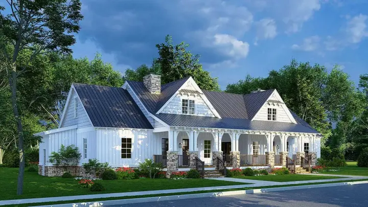 Modern Farmhouse house plans 12-1645 - front exterior, 3,406 sq ft, 8 bed, 6 bath house plans | Monster House Plans