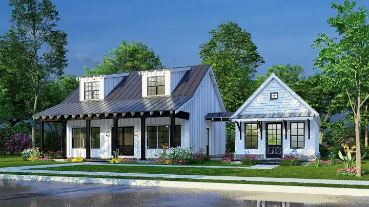 Modern Farmhouse house plans 12-1650 - front exterior, 1,649 sq ft, 3 bed, 3 bath house plans | Monster House Plans
