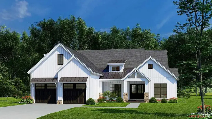 Modern Farmhouse house plans 12-1651 - front exterior, 1,958 sq ft, 3 bed, 2 bath house plans | Monster House Plans