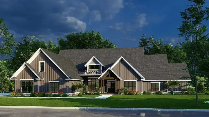 Modern Farmhouse house plans 12-1658 - front exterior, 4,694 sq ft, 4 bed, 5 bath house plans | Monster House Plans