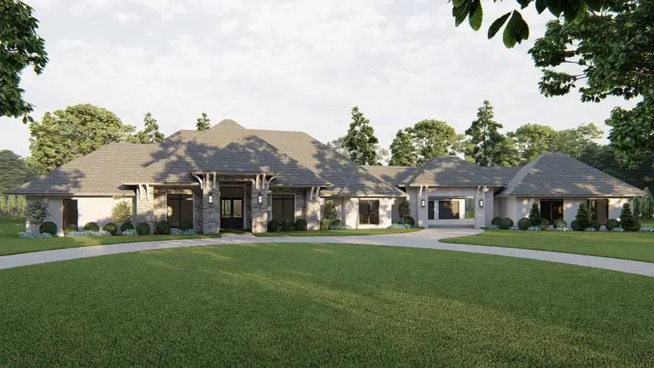 European house plans 12-1664 - front exterior, 4,834 sq ft, 4 bed, 4 bath house plans | Monster House Plans