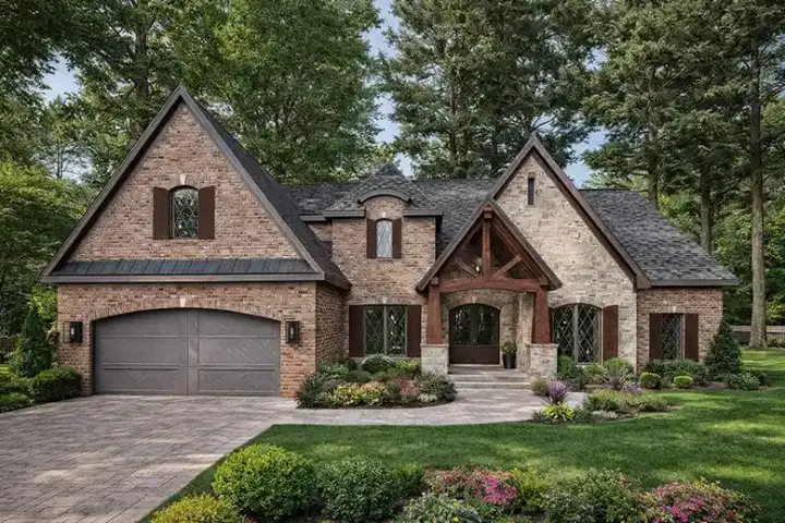 European house plans 12-1670 - front exterior, 2,570 sq ft, 4 bed, 4 bath house plans | Monster House Plans
