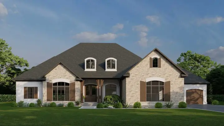 European house plans 12-1676 - front exterior, 2,739 sq ft, 3 bed, 2 bath house plans | Monster House Plans