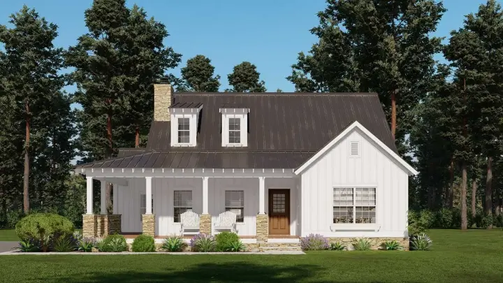 Modern Farmhouse house plans 12-1697 - front exterior, 1,517 sq ft, 2 bed, 2 bath house plans | Monster House Plans