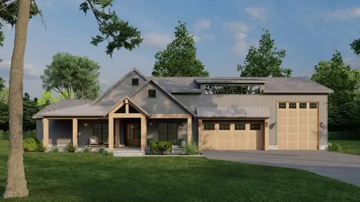 Modern Farmhouse house plans 12-1703 - front exterior, 2,556 sq ft, 4 bed, 2 bath house plans | Monster House Plans