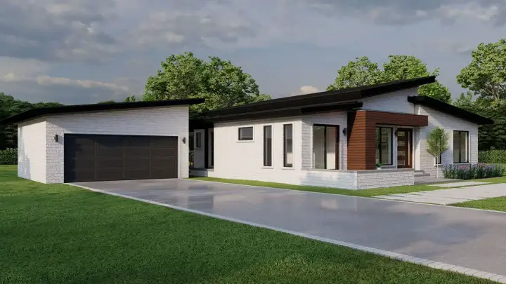 Modern house plans 12-1707 - front exterior, 1,881 sq ft, 3 bed, 2 bath house plans | Monster House Plans