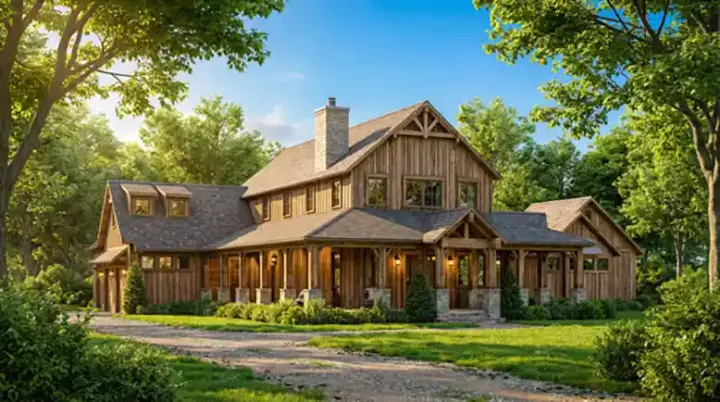 Mountain Rustic house plans 12-1728 - front exterior, 3,723 sq ft, 4 bed, 4 bath house plans | Monster House Plans