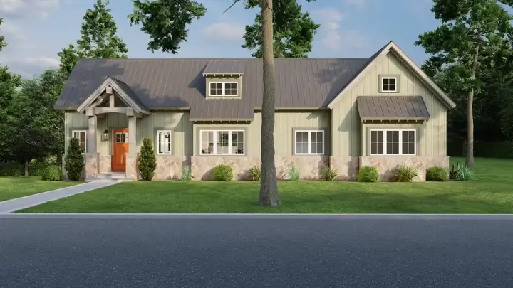 Craftsman house plans 12-1732 - front exterior, 1,846 sq ft, 2 bed, 2 bath house plans | Monster House Plans