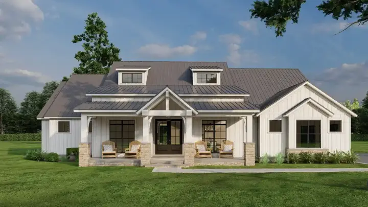 Modern Farmhouse house plans 12-1733 - front exterior, 2,679 sq ft, 4 bed, 3 bath house plans | Monster House Plans