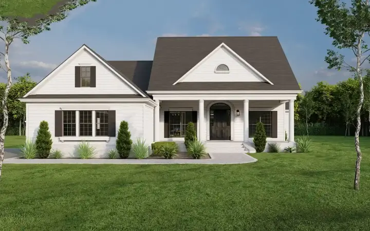 Farmhouse house plans 12-1736 - front exterior, 2,529 sq ft, 4 bed, 3 bath house plans | Monster House Plans