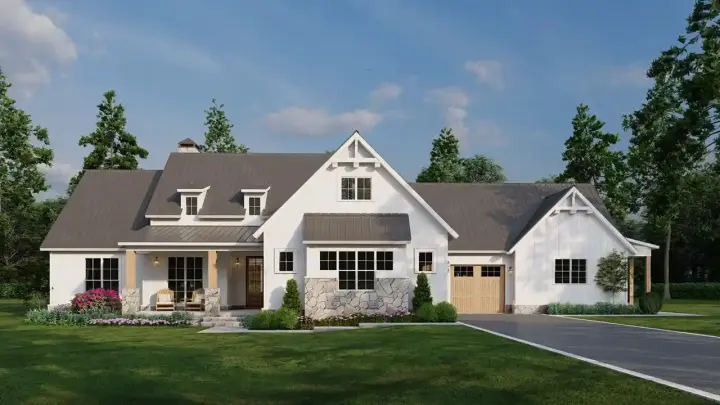 Modern Farmhouse house plans 12-1748 - front exterior, 2,541 sq ft, 5 bed, 3 bath house plans | Monster House Plans