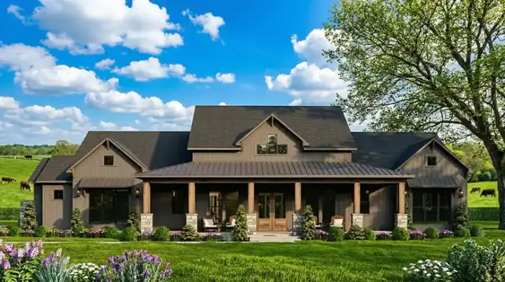 Modern Farmhouse house plans 12-1754 - front exterior, 2,481 sq ft, 3 bed, 3 bath house plans | Monster House Plans